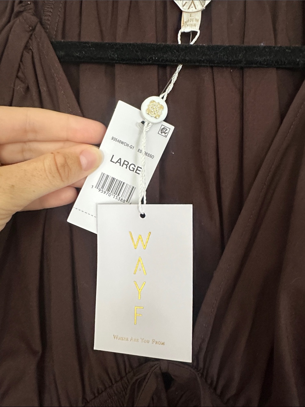Wayf Brown V-Neck Smocked Waist Midi Dress - Picture 2 of 2